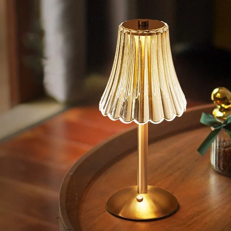 Złota Lampa Stołowa Bezprzewodowa z Kryształami | Regulowana Jasność, Elegancki Design do Salonu